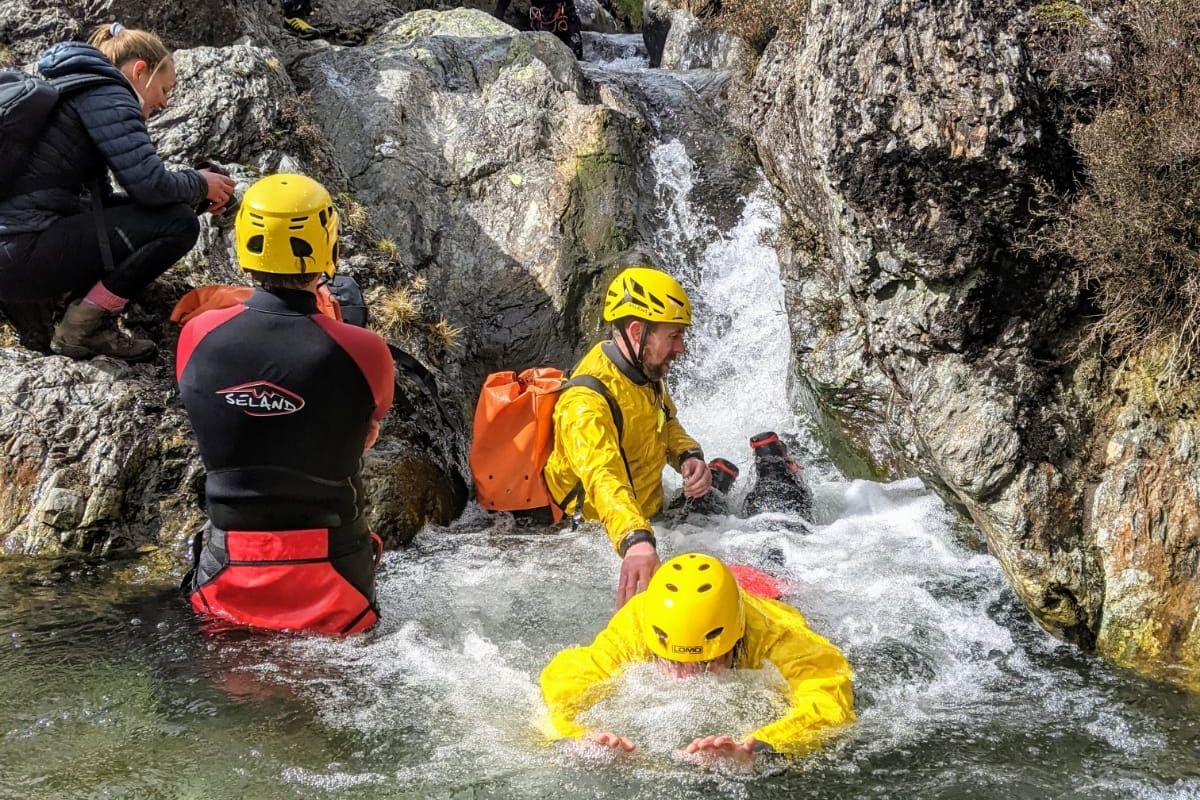 Ghyll scrambling training in Stoneycroft Ghyll