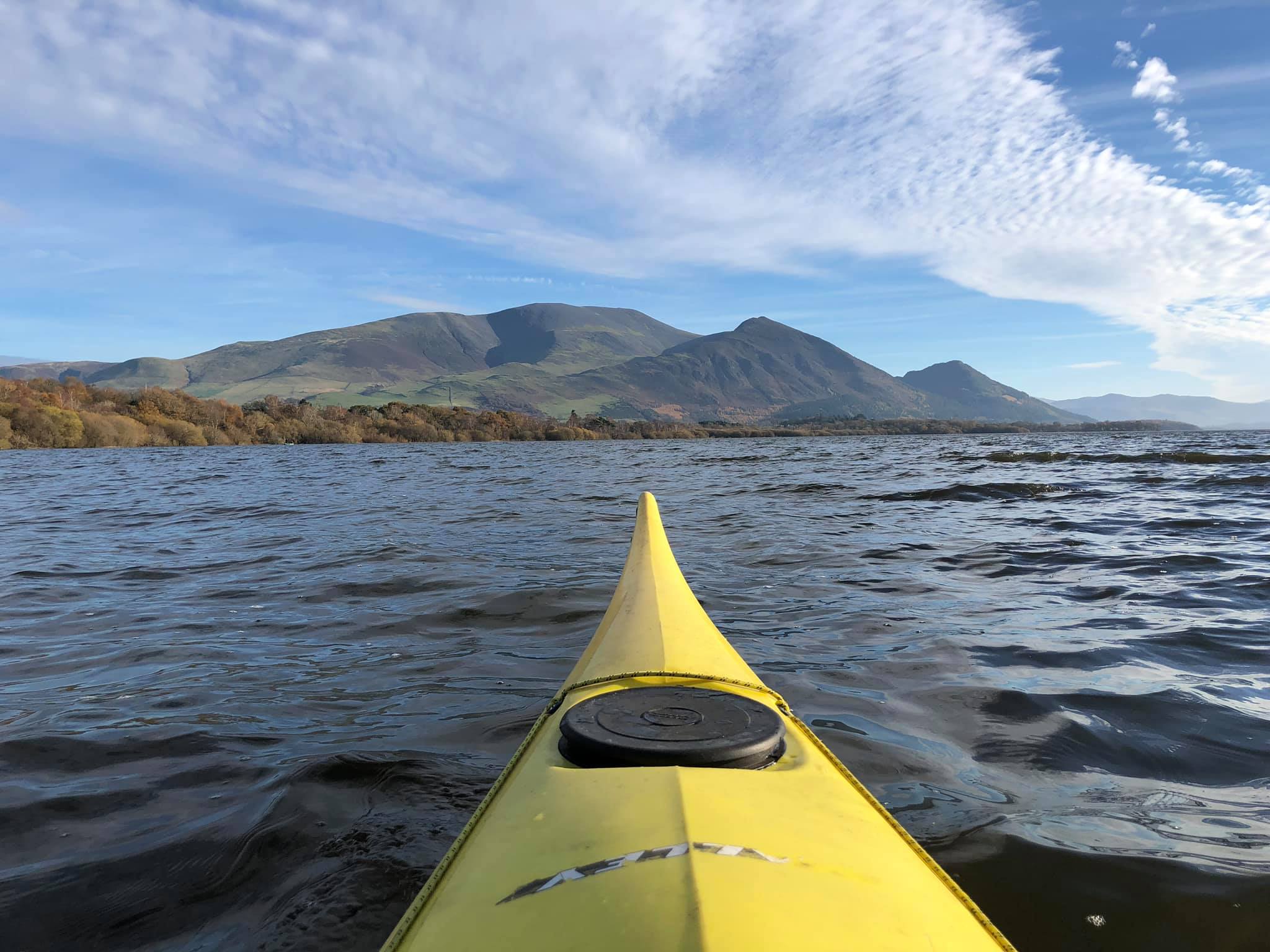 Kayak on Bassenthwaite Lake looking towards Skiddaw
