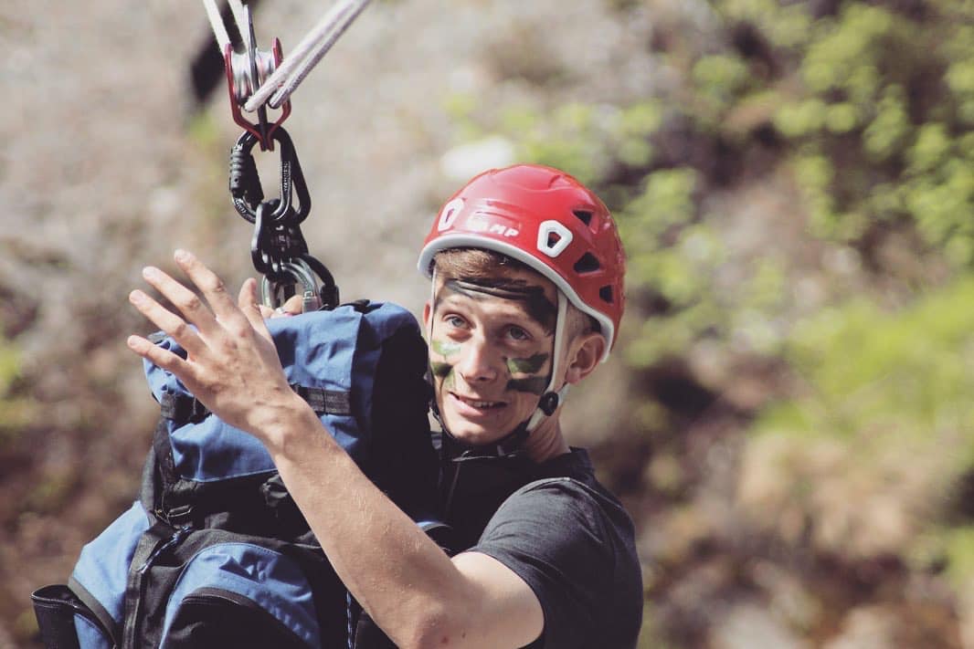 Man zip wiring in the Lake District