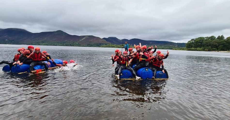 Two groups on rafts on Derwentwater