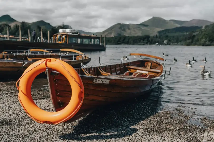 Rowing boat on the edge of Derwentwater