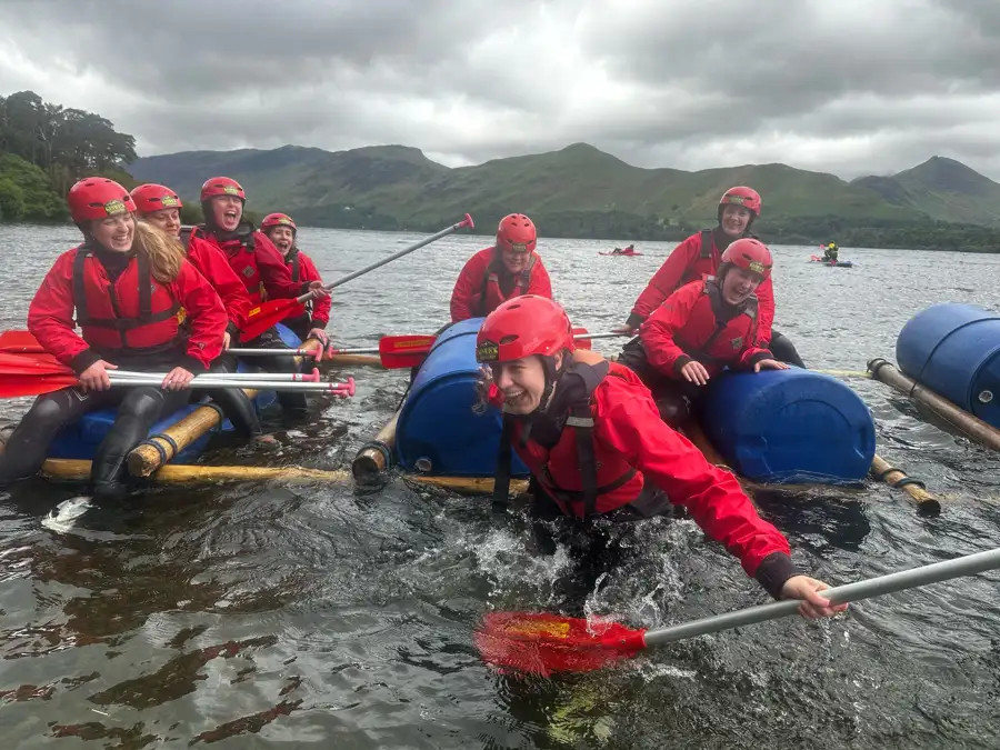 Women laughing on a raft